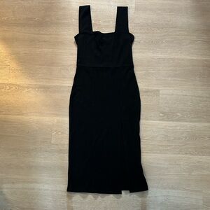 Reformation Cassi Black Ribbed Midi Dress